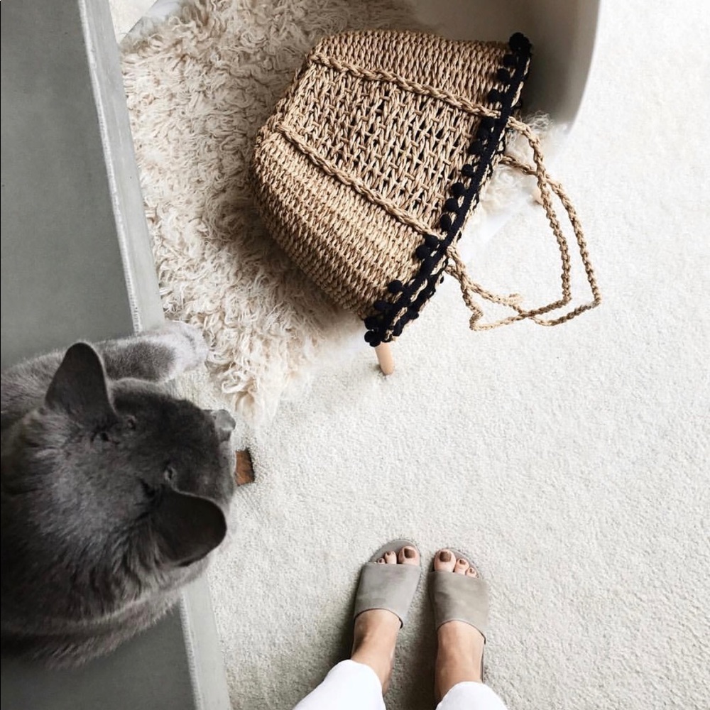 RESTOCKED Straw Woven Basket Bag with Pom Poms - Picture 5 of 6